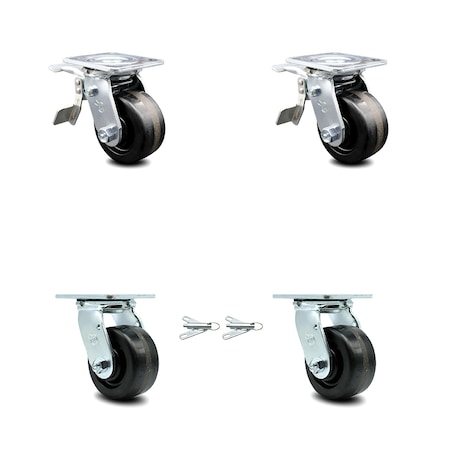 Service Caster 4 Inch Phenolic Caster Set with Roller Bearings 2 Brakes 2 Swivel Locks SCC SCC-TTL30S420-PHR-2-BSL-2